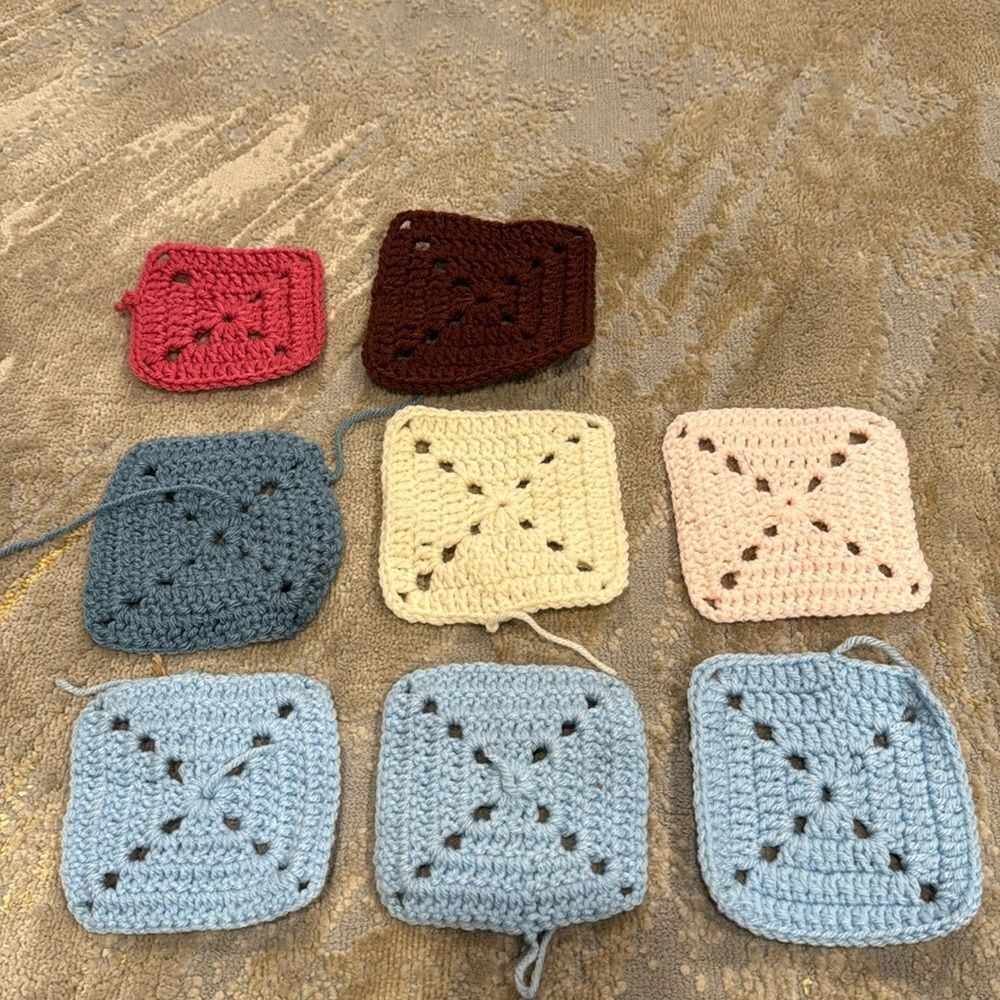 Granny Square Crochet Mug Coaster set of 8 one is little smaller most are 4by4
